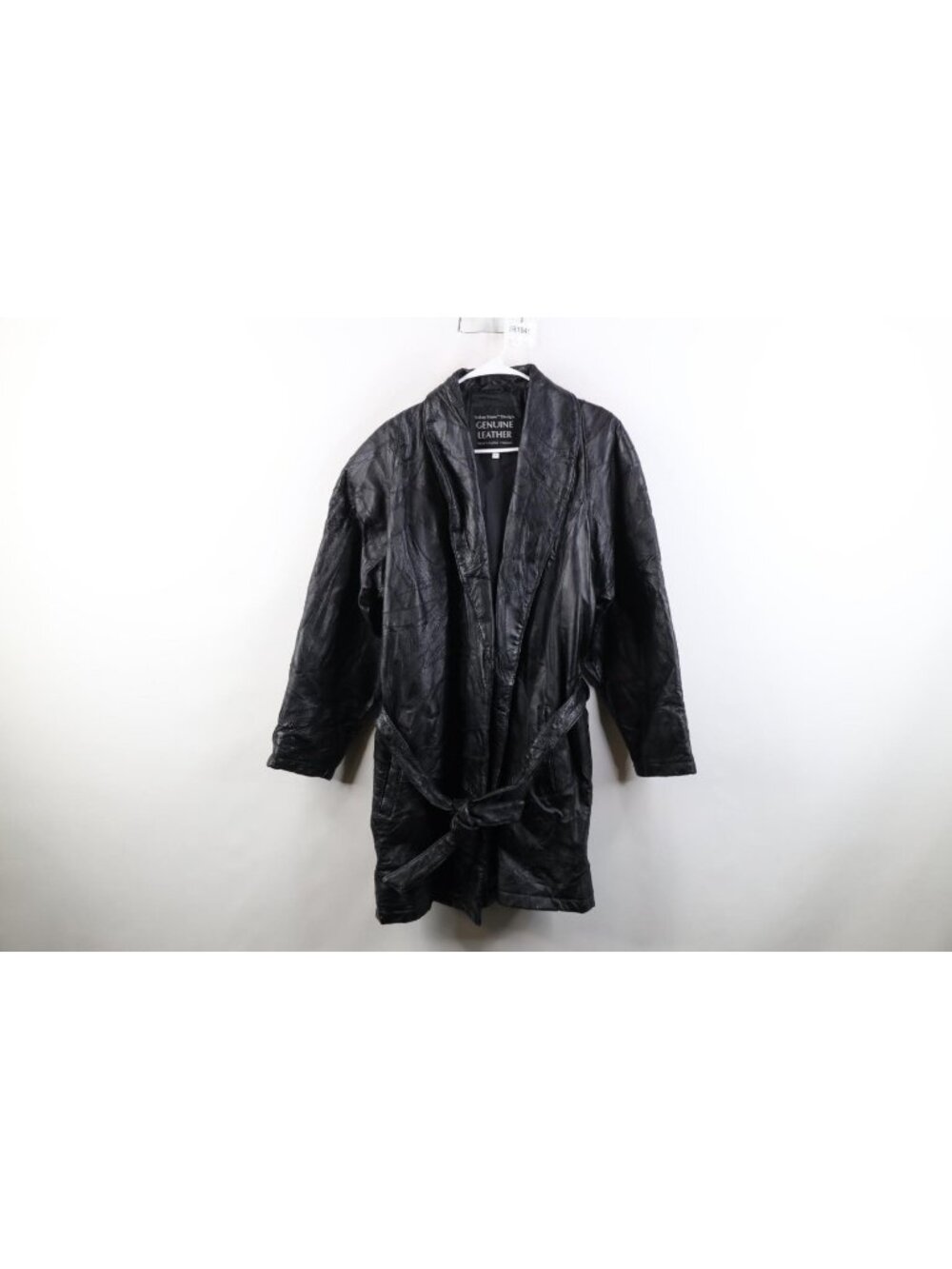 Vintage 90s Streetwear Womens XL Distressed Belted Leather Trench Coat Jacket